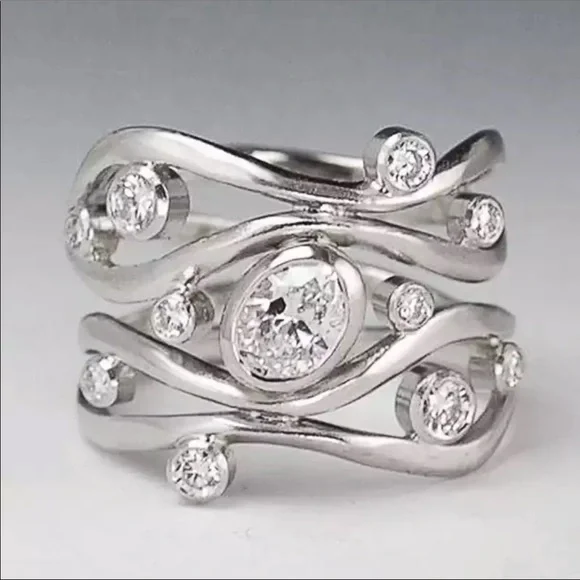 New Women’s 925 Silver MultiLayer Diamond Ring - Picture 1 of 2